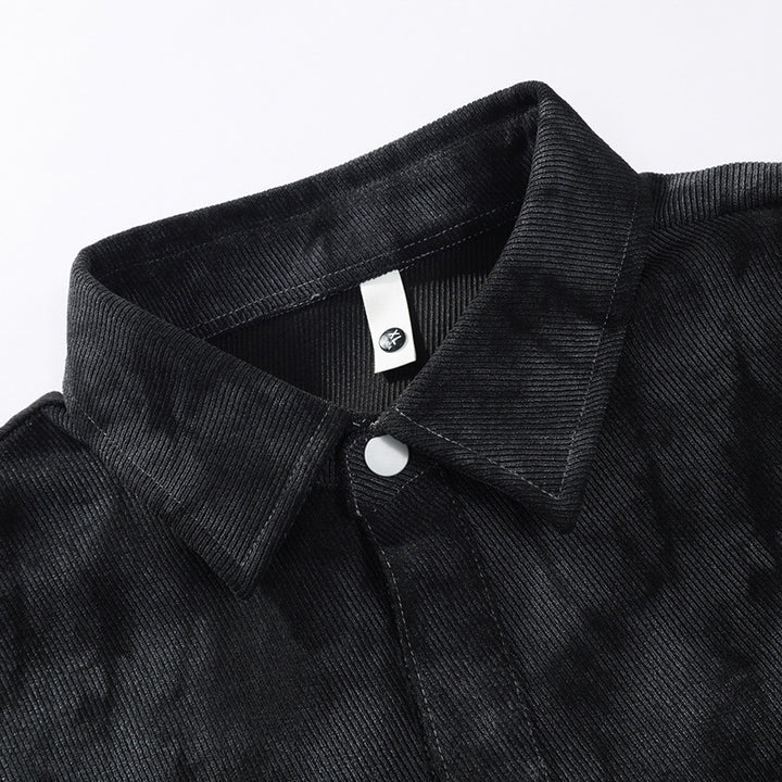 Herren Übergröße Canvas Shirtjacke mit Acid-Wash-Look, Druckknopfverschluss und aufgesetzten Fronttaschen – Taviero