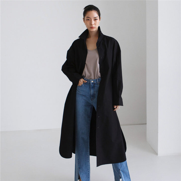 Damen Maxilanges Popeline-Hemdkleid mit kastiger Oversize-Silhouette und abgerundetem Saum Echoarchiv