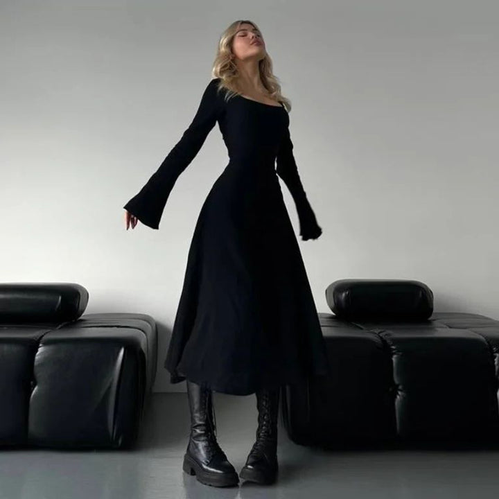 Damen elegantes Maxikleid mit tiefem V-Ausschnitt und schwingendem Rock Echo Archiv