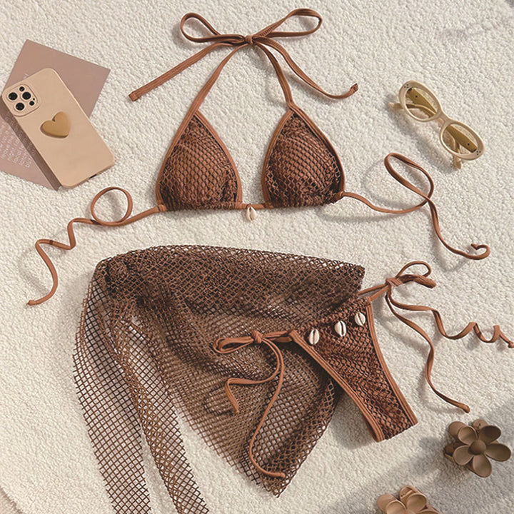 Damen Netz-Bikini-Set mit dekorativem Überwurf und verstellbaren Trägern Echo Archiv