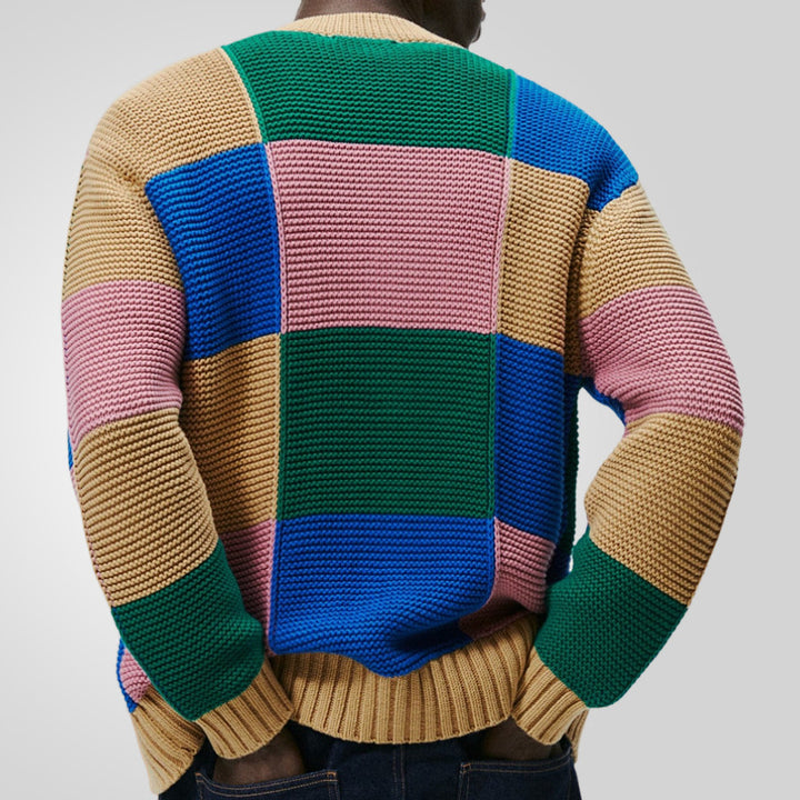 Herren Strickjacke mit buntem Blockmuster und bequemen Knöpfen Echoarchiv