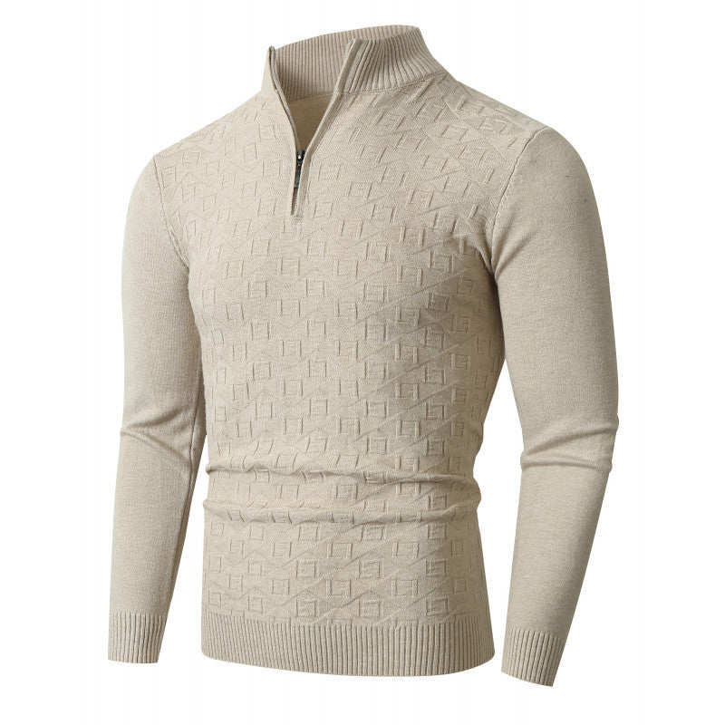 Herren Strickpullover mit modernem Zopfmuster und Halbreißverschluss Echoarchiv