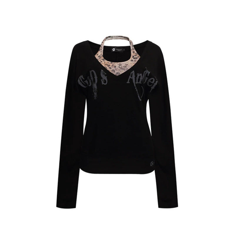 Damen Lagen-Langarmshirt mit integriertem Neckholder und Vintage-Grafik Echoarchiv