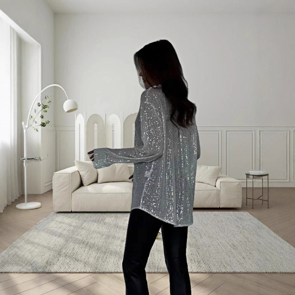 Damen Glitzerndes Oversized-Hemd mit Pailletten Echoarchiv