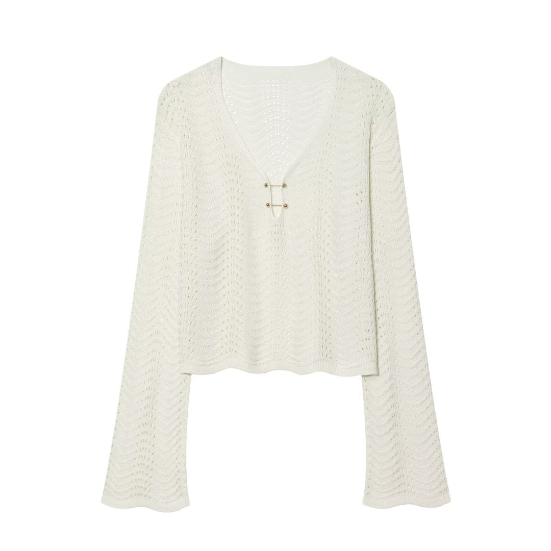 Damen Gestricktes Zweiteiler-Set mit V-Ausschnitt Croppedpullover und Midirock Echo Archiv