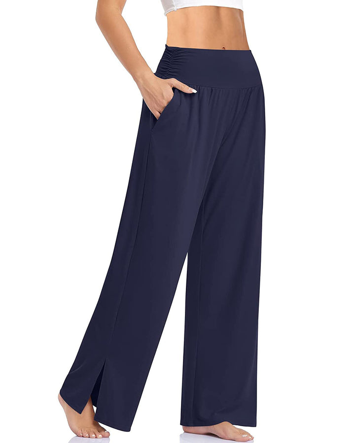 Damen nan weite Yogahose mit hohem Komfortbund, seitlichen Eingrifftaschen und seitlichem Bein-Schlitz Echo Archiv
