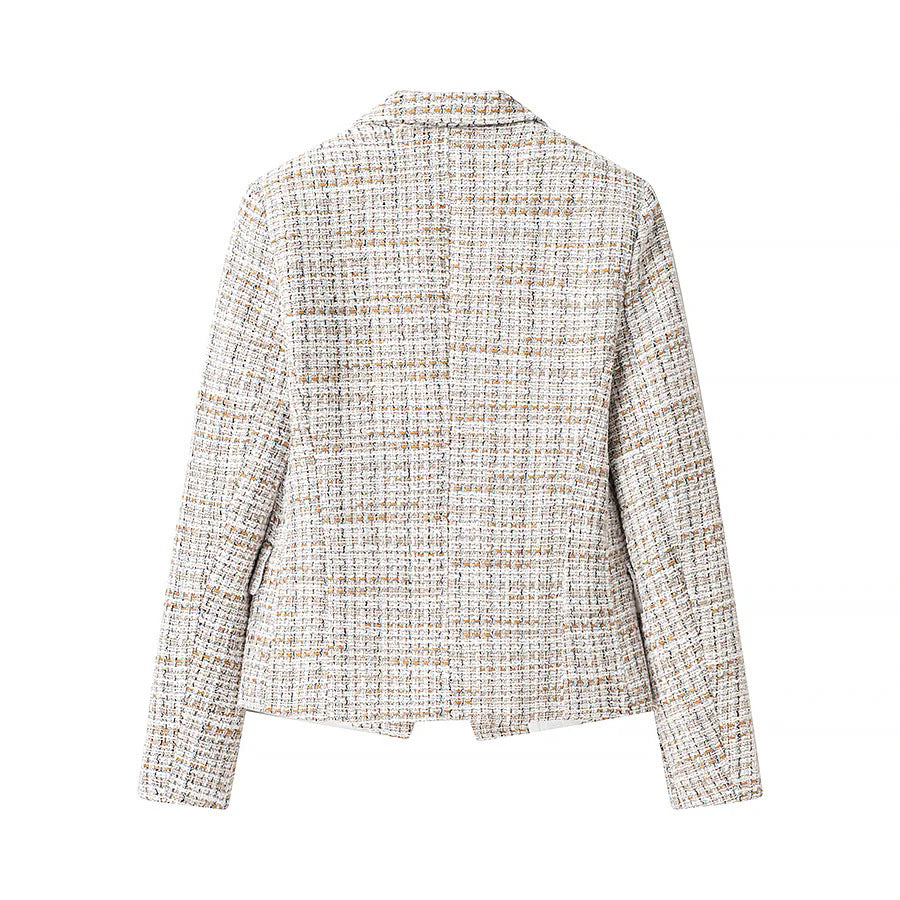 Damen tailliertes Bouclé‑Tweed Zweiteiler‑Set mit Doppelreiher‑Blazer und A‑Linien‑Shorts – Valéne