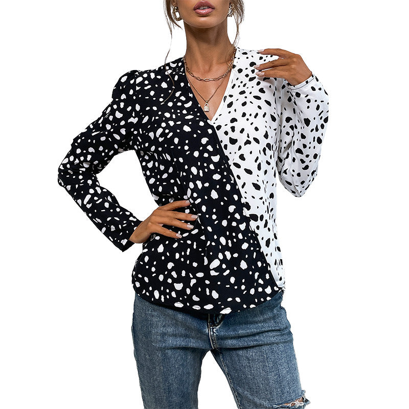 Damen Leichte Langarm-Bluse mit diagonaler Zweifarben-Optik und Tupfenmuster Echoarchiv