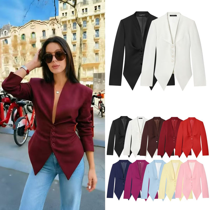 Damen Taillierter Cropped-Blazer mit spitzem Zipfelsaum und tiefem V-Ausschnitt Echo Archiv