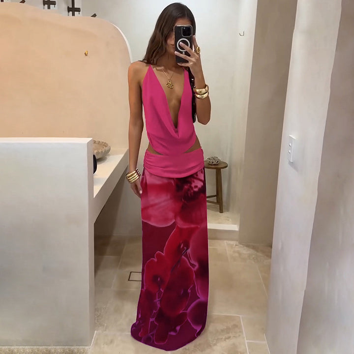 Damen Boho Maxikleid mit raffiniertem Oberteil und floraler Drapierung Echo Archiv