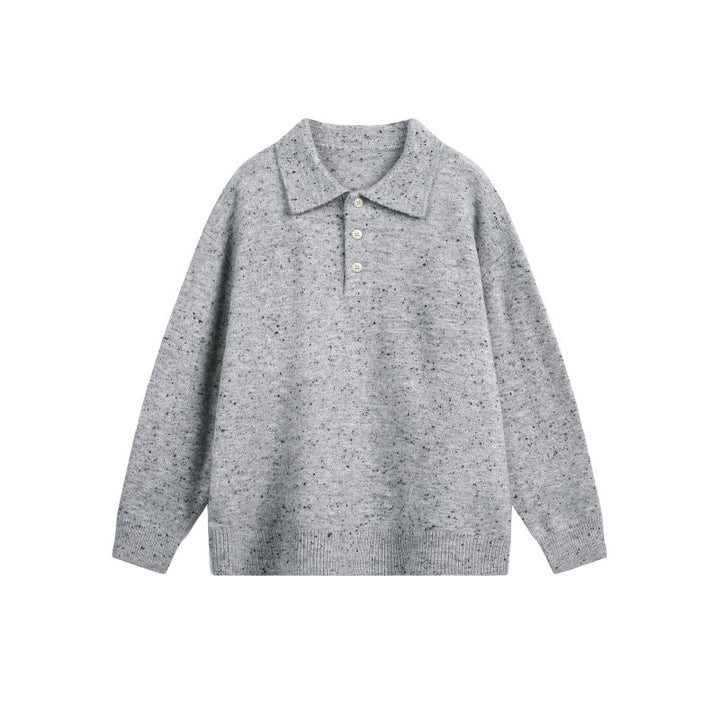 Damen Oversize-Polo-Pullover aus Mélange-Feinstrick mit Polokragen und Knopfleiste Echoarchiv