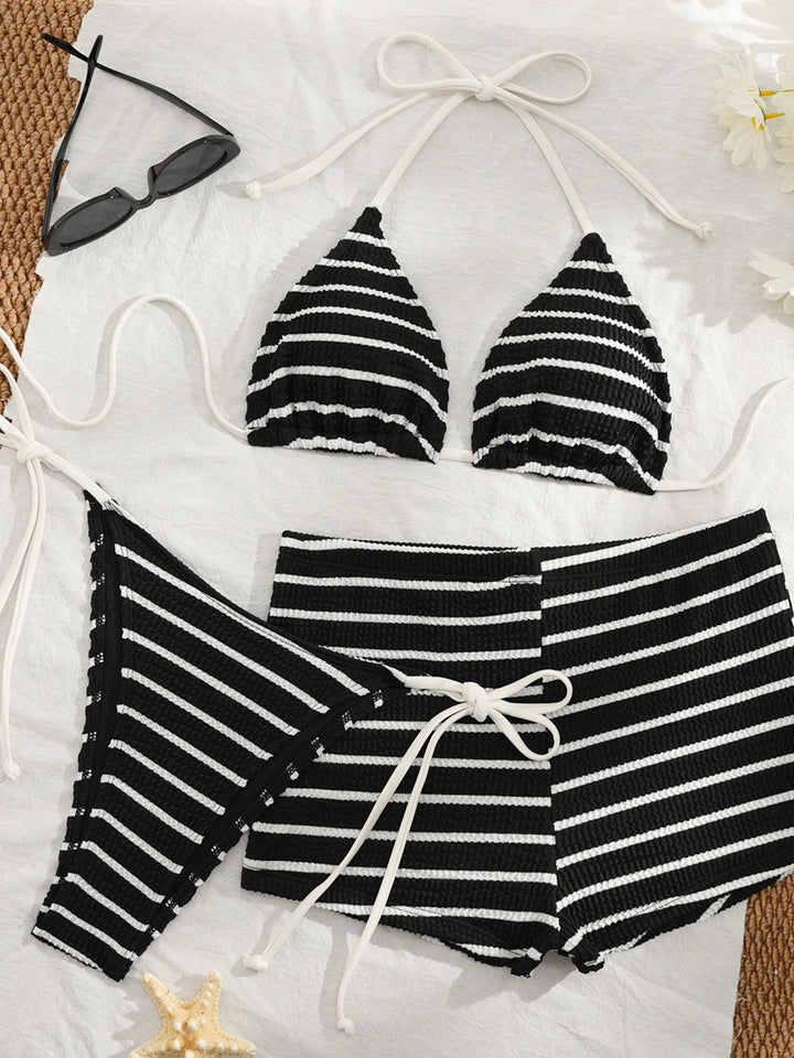 Damen Bikini-Set mit gestreiftem Oberteil und bequemen High-Waist-Hosen Echo Archiv
