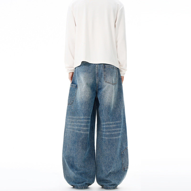 Herren Extremweite Baggy-Jeans mit tiefem Schritt und lässiger Used-Waschung Echo Archiv