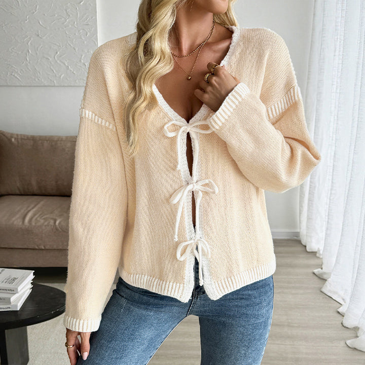 Damen Modischer Strickpullover mit dekorativen Bindebändern Echo Archiv