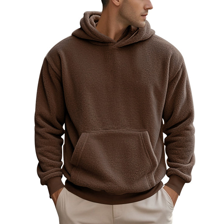 Herren Sherpa-Kapuzenpullover im Teddy-Fleece mit Kängurutasche und Rippbündchen Echoarchiv