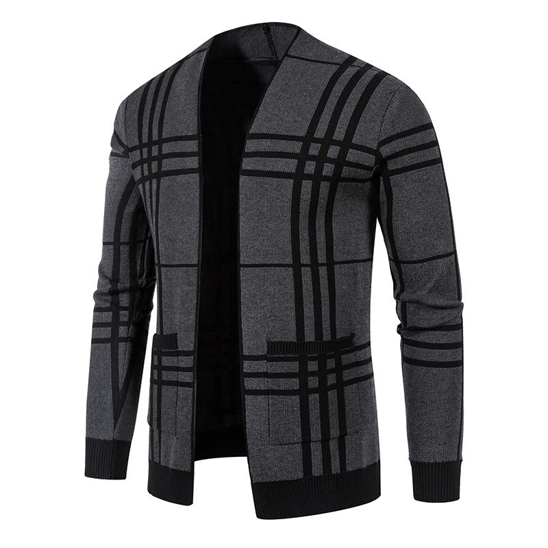 Herren Strickjacke mit modernem Karomuster und praktischem Reißverschluss Echoarchiv