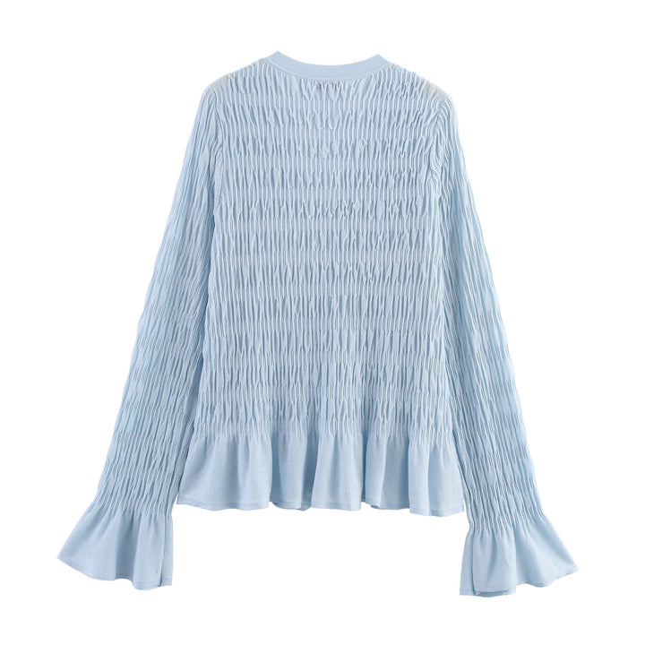 Damen geraffte Smock-Cardigan mit V-Ausschnitt und Volantärmeln Echo Archiv