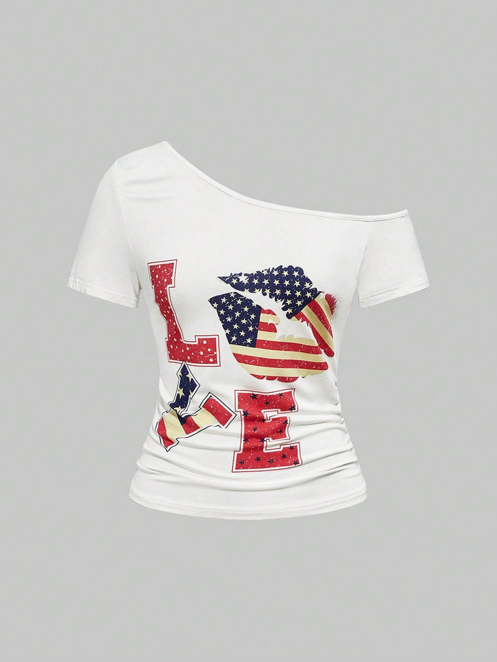 Damen Modisches Shirt mit großzügigem Ausschnitt und einzigartigem Grafikdesign Echo Archiv