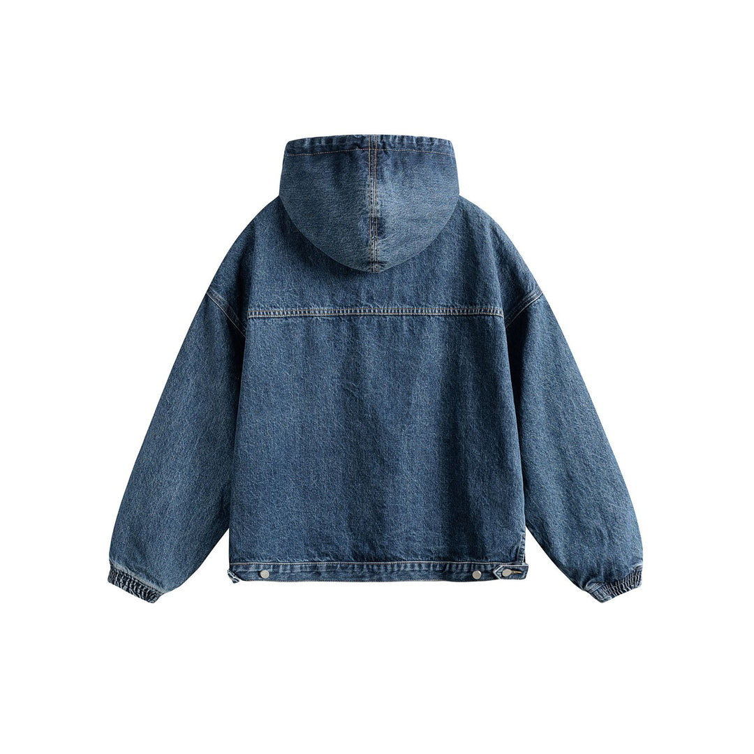Unisex Oversize Denim Hoodie mit Halbreißverschluss, Kängurutasche und Tunnelzug Echoarchiv