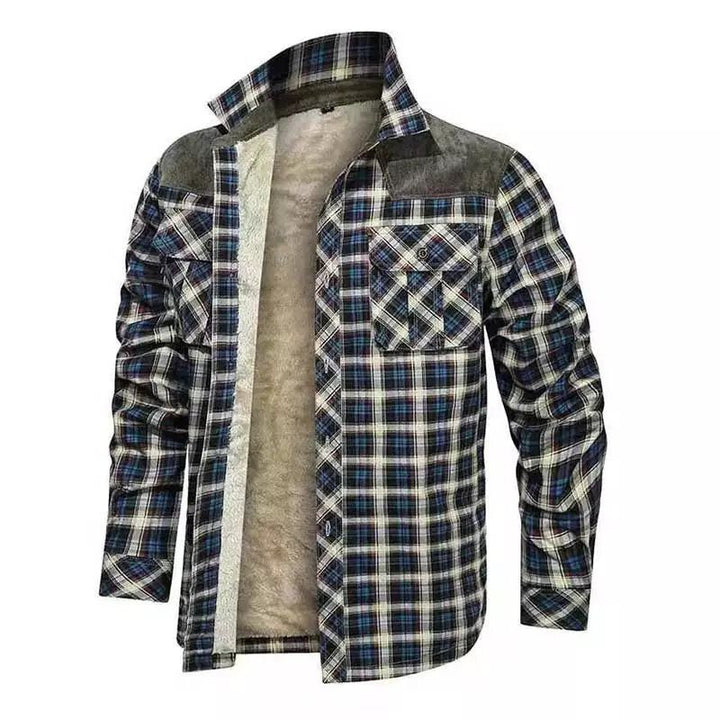 Herren karierte Hemdjacke mit wärmender Sherpa‑Innenfutter und verstärktem Schulterbesatz – Taviero