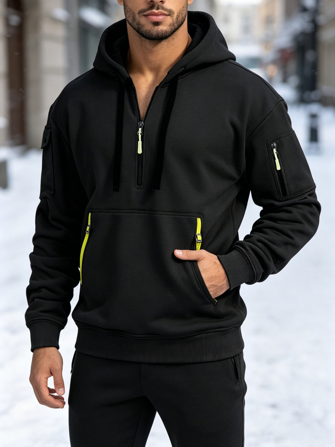 Herren Sportliche Kapuzenjacke mit seitlichen Reißverschlusstaschen – Cavarno