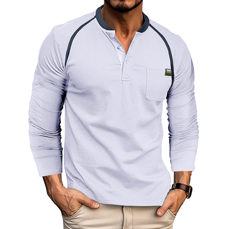 Herren Langarm-Henley-Shirt mit modischen Kontrastnähten und Brusttasche Echoarchiv
