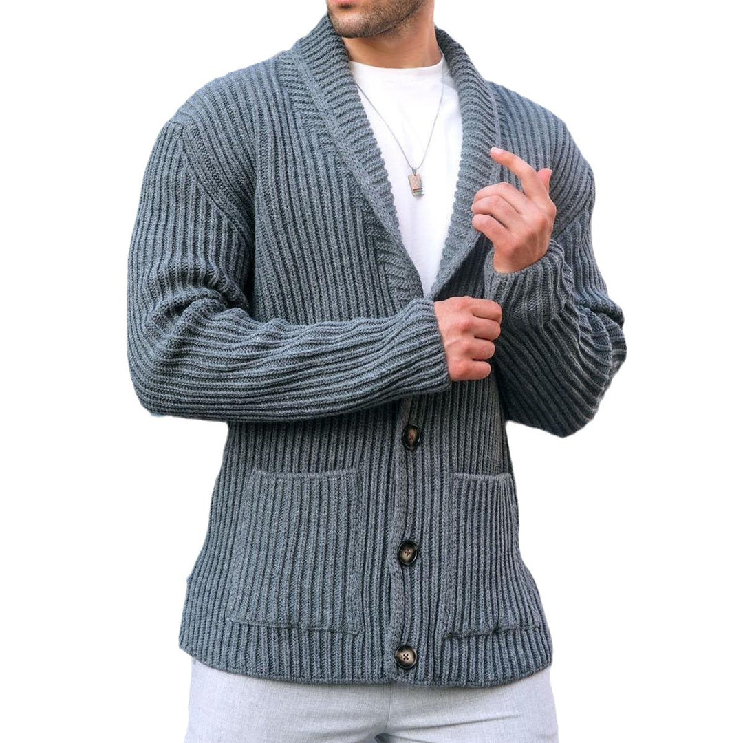 Herren Strickjacke mit tiefem V-Ausschnitt und kontrastierenden Knöpfen Echoarchiv
