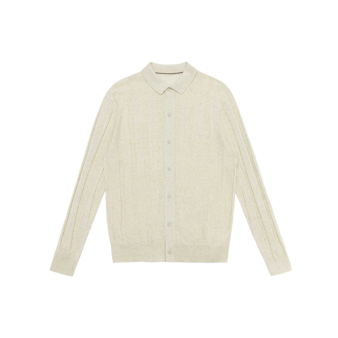 Unisex Feinstrukturierte Strick-Hemdjacke mit Polokragen und senkrechter Rippenstruktur Echoarchiv
