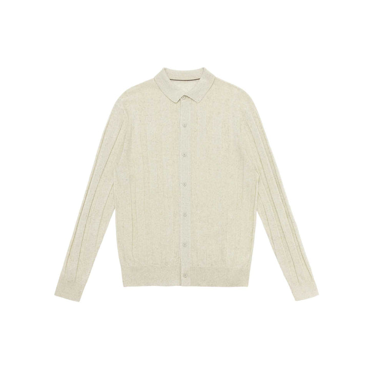 Unisex Feinstrukturierte Strick-Hemdjacke mit Polokragen und senkrechter Rippenstruktur Echoarchiv