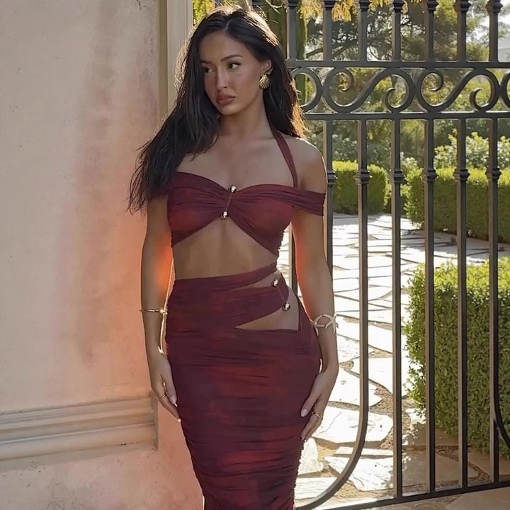 Damen Crop-Top und Maxi-Rock Set mit raffiniertem Rüschen-Design Echo Archiv