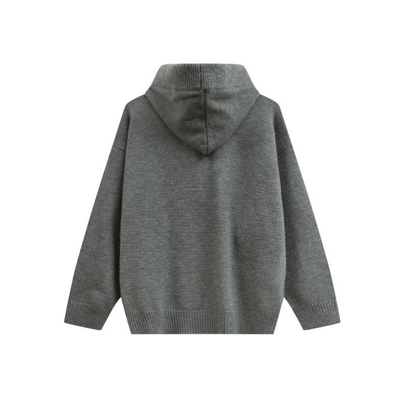 Damen Oversize Kapuzenstrickpullover mit halber Knopfleiste und Rippbündchen Echoarchiv