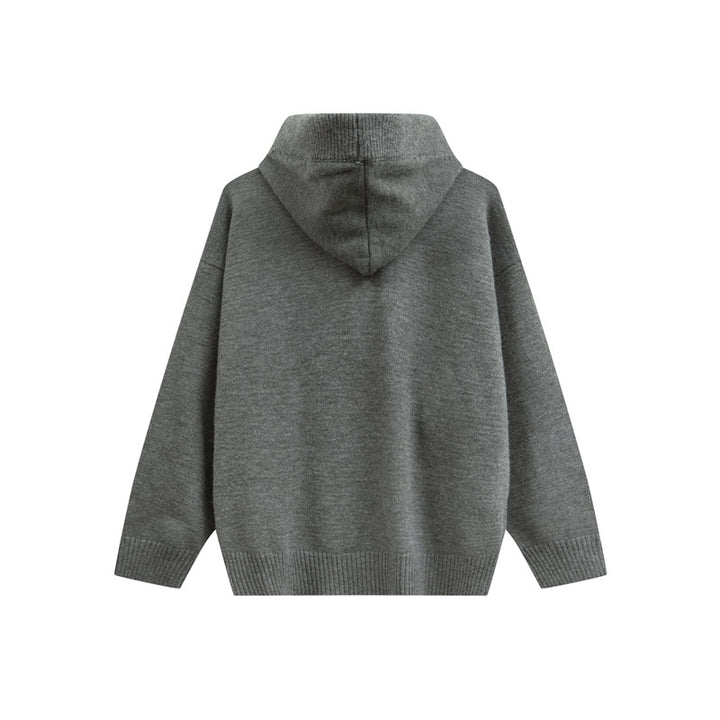 Damen Oversize Kapuzenstrickpullover mit halber Knopfleiste und Rippbündchen Echoarchiv