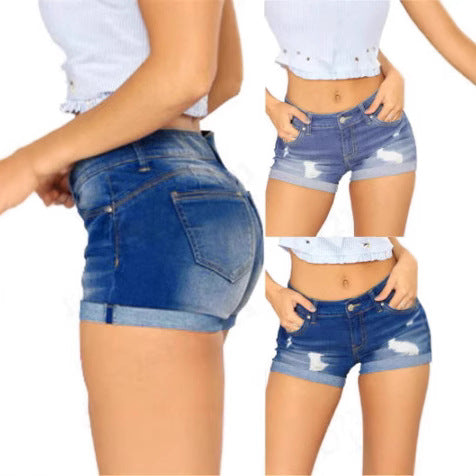 Damen lässige Destroyed Jeans-Shorts mit umgeschlagenem Saum Echo Archiv