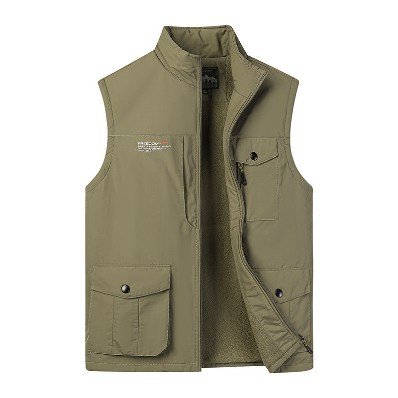 Herren Leichte Fleece-gefütterte Outdoor-Weste mit Mehrfachtaschen und Stehkragen – Marzano