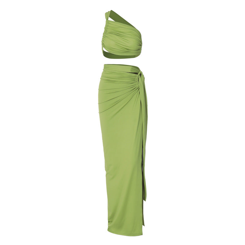 Damen Elegantes Wickelkleid mit einseitigem Schulterdesign Echo Archiv