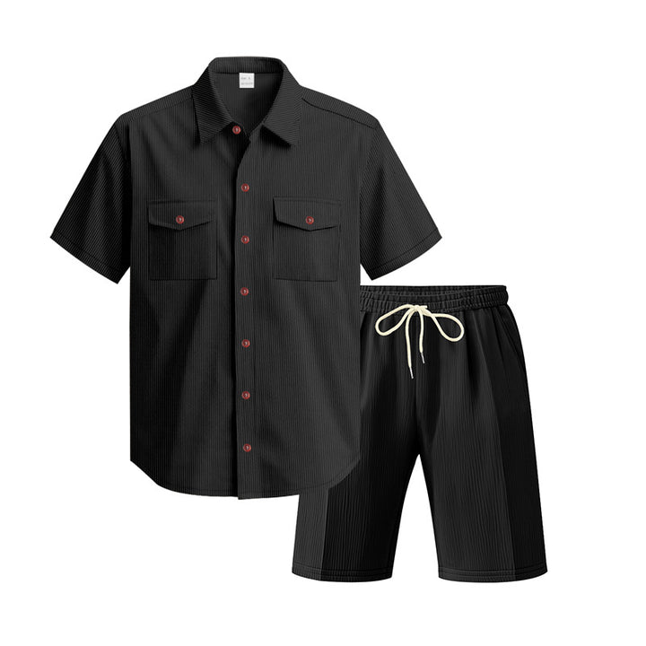 Herren Kurzarm-Hemd und Shorts Set mit praktischen Taschen und bequemer Passform Echoarchiv