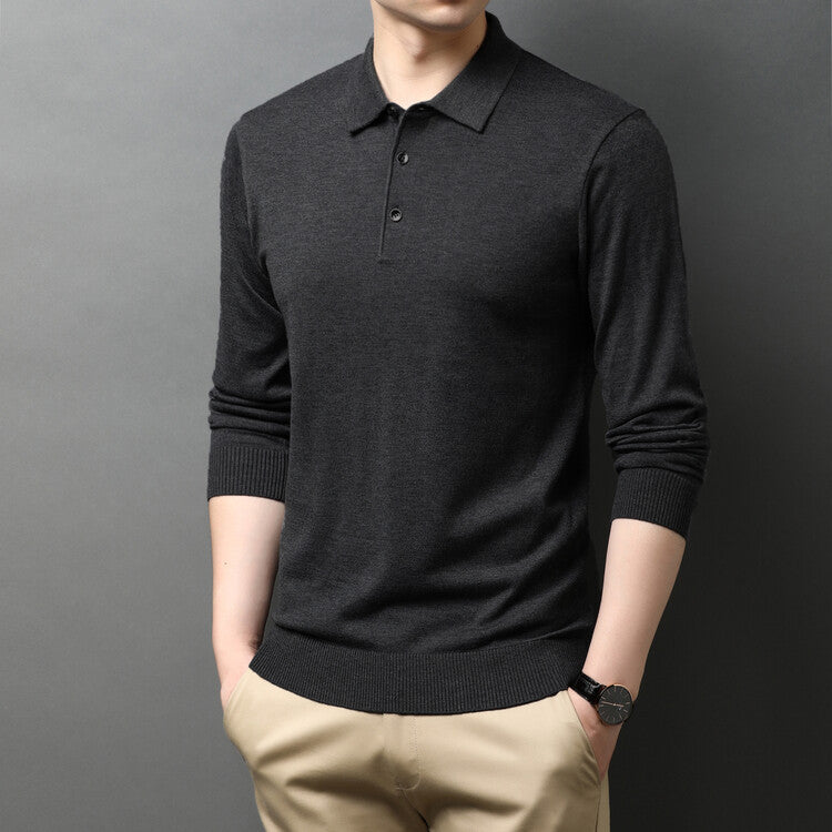 Herren eleganter Strickpullover mit Polokragen und Knopfleiste Echoarchiv