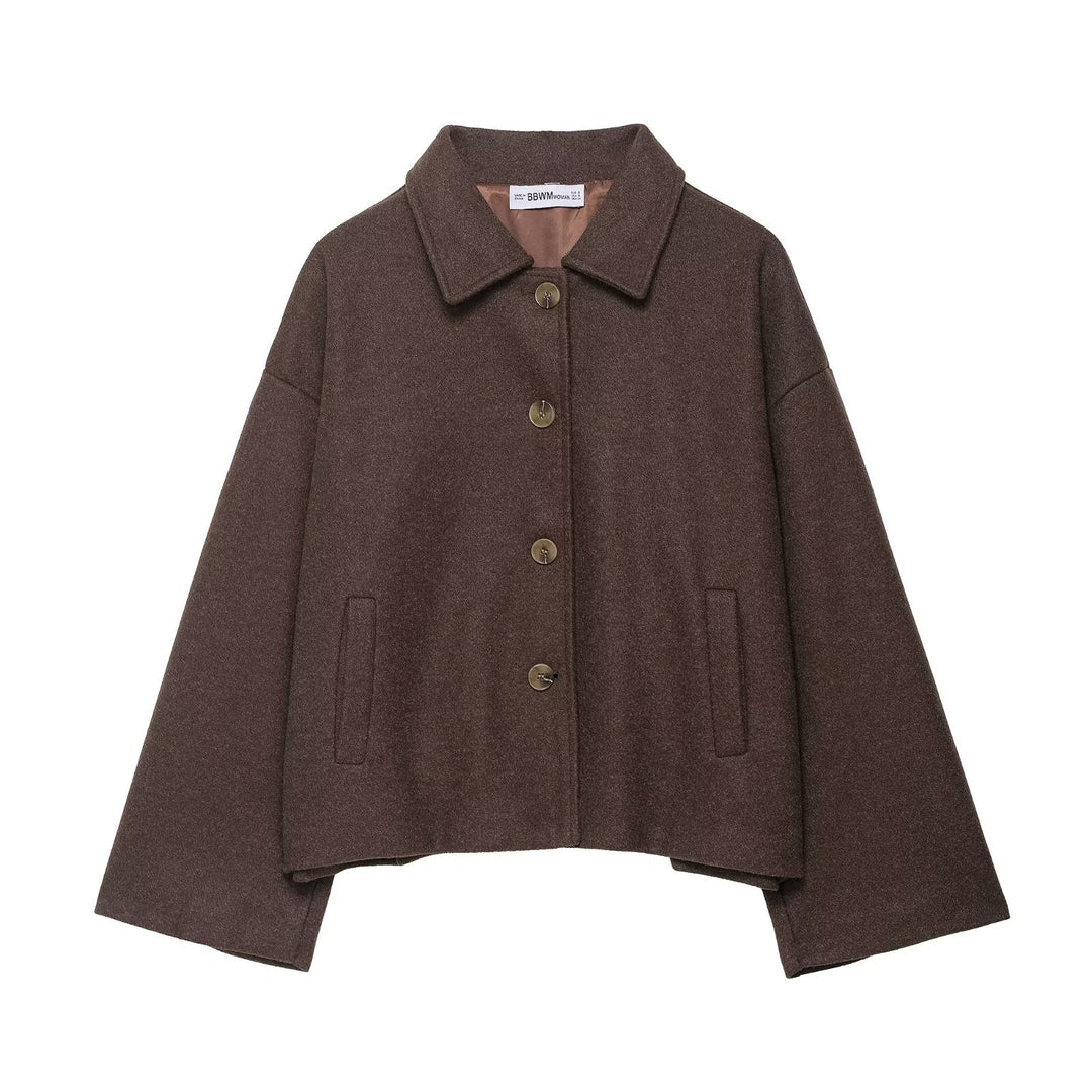 Damen nan kurze kastige Wolljacke mit Hemdkragen, durchgehender Knopfleiste und eingesetzten Eingrifftaschen Echo Archiv