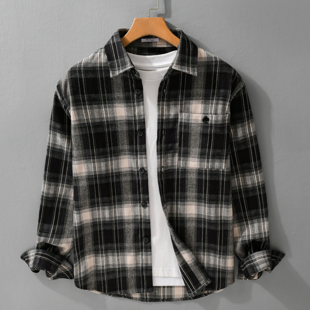 Herren Kariertes Flanell‑Hemdjacke im Overshirt‑Stil mit weich gebürsteter Oberfläche Echoarchiv
