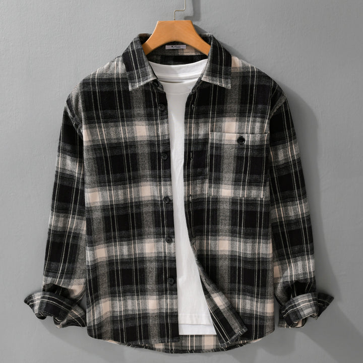 Herren Kariertes Flanell‑Hemdjacke im Overshirt‑Stil mit weich gebürsteter Oberfläche Echoarchiv
