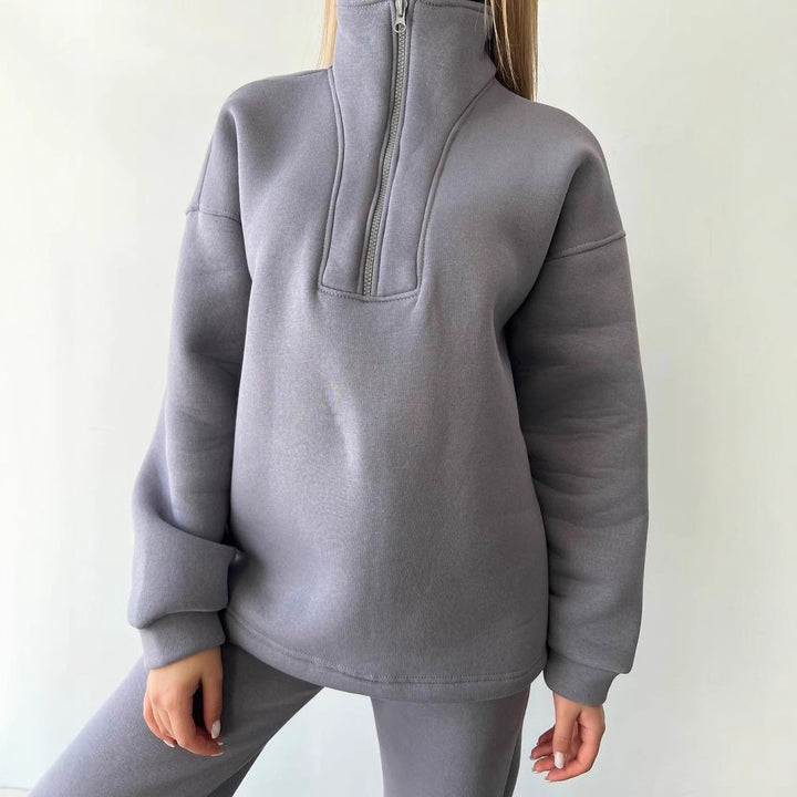 Damen Cropped-Sweatshirt-Set mit hohem Kragen und High-Waist-Jogginghose Echoarchiv