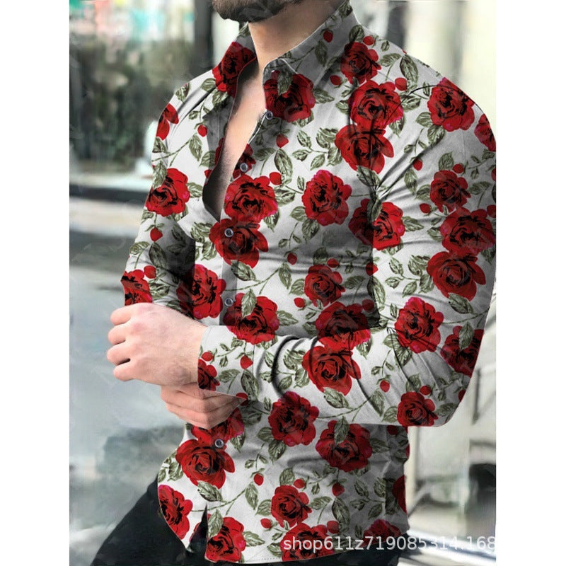 Herren Langarmhemd mit floralem Print und elegantem Schnitt Echoarchiv