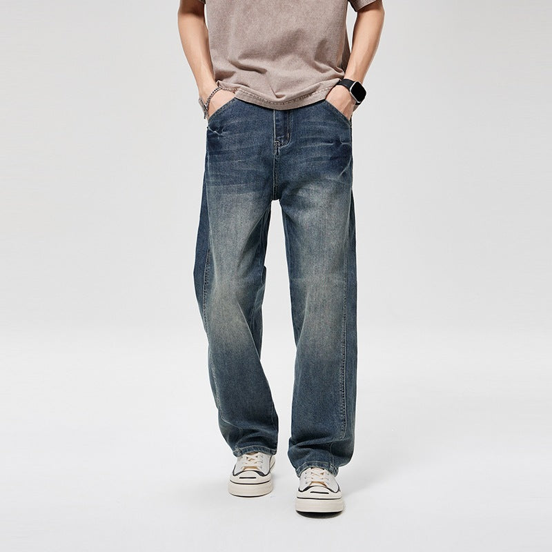 Herren Baggy-Denimhose mit hoher Bundhöhe, softem Stretch & Vintage-Finish Echoarchiv