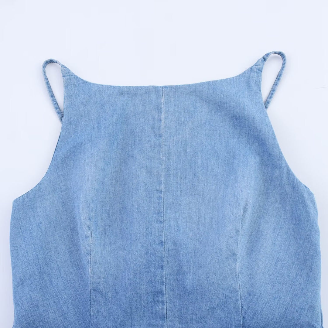Damen Denim Jumpsuit mit schmalem Schnitt und verstellbaren Trägern Echo Archiv