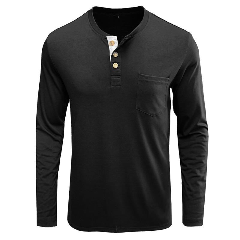 Herren Langarm-Henley-Shirt mit Knopfleiste und Brusttasche Echoarchiv