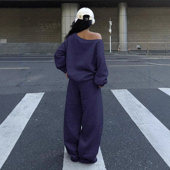 Damen Oversized Off-Shoulder-Sweatset mit weiter Jogginghose und lässiger Passform – Avérine