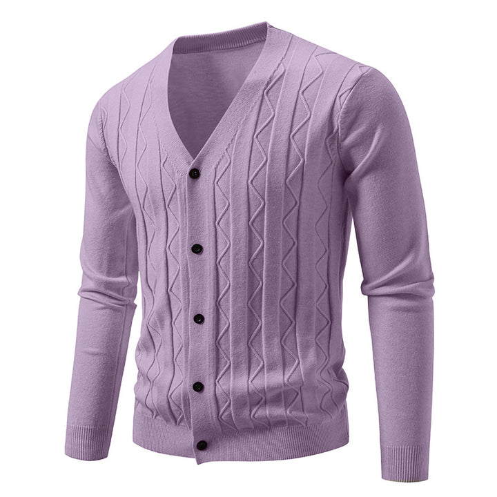 Herren nan V-Ausschnitt Strickjacke mit dezenter Zopfmusterstruktur und durchgehender Knopfleiste Echo Archiv