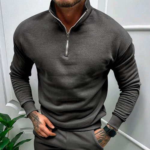 Herren sportlicher Fleece-Pullover mit halbem Reißverschluss und modischem Stehkragen Echoarchiv