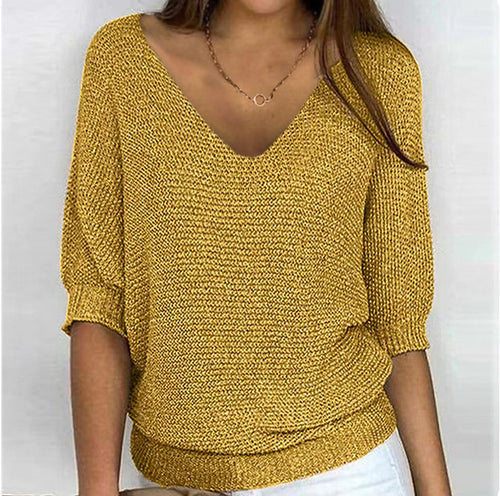 Damen nan lässiger Strickpullover mit V-Ausschnitt und Fledermausärmeln Echo Archiv