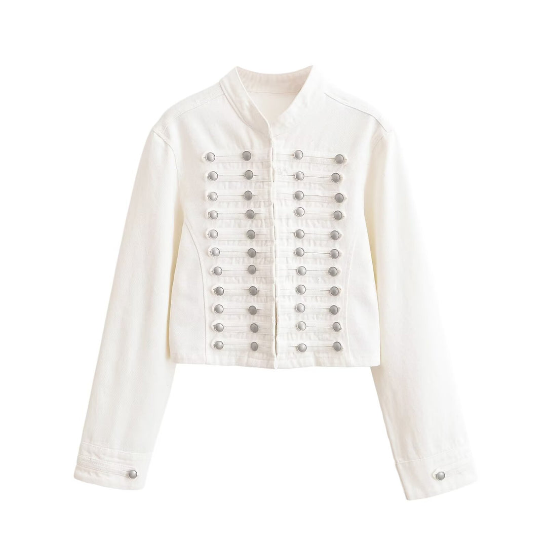 Damen Jeansjacke im Military-Stil mit Stehkragen und dekorativen Zierknopfleisten Echo Archiv